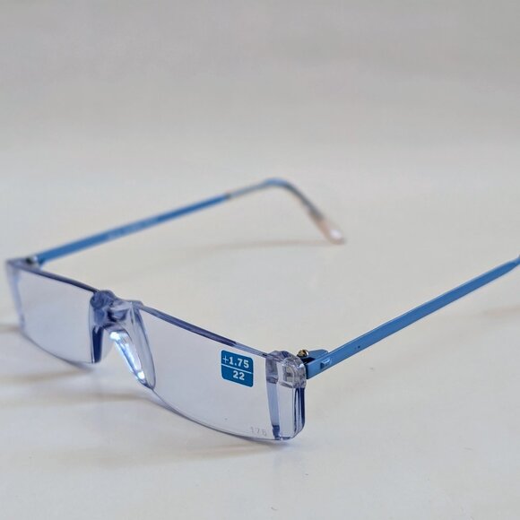 NWT Vintage 90's Rectangle Rimless Half Frame Reading Sunglasses (Blue) - Picture 3 of 4
